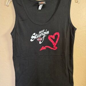 Black Sturgis Tank Top with Red Heart Design